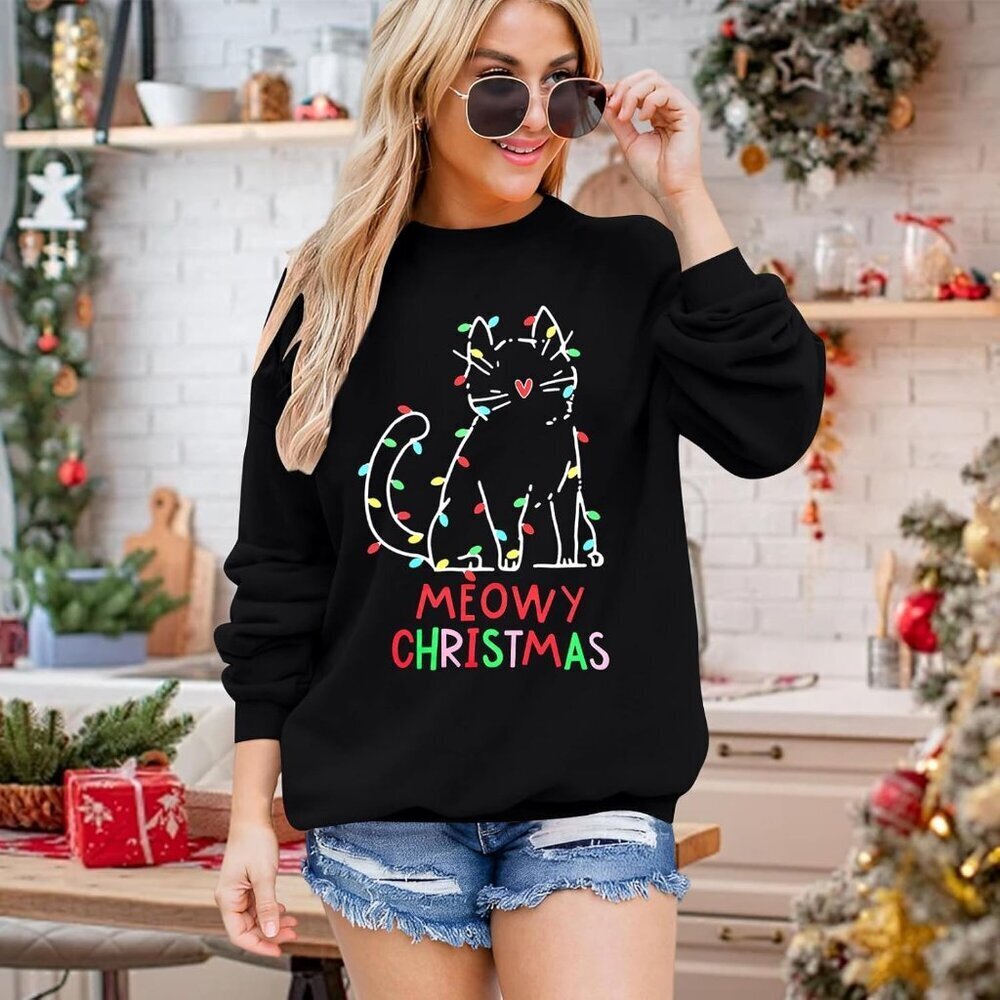 Christmas Sweatshirt Women Cotton Polyester Spandex Cozy Casual Holiday - Picture 3 of 6